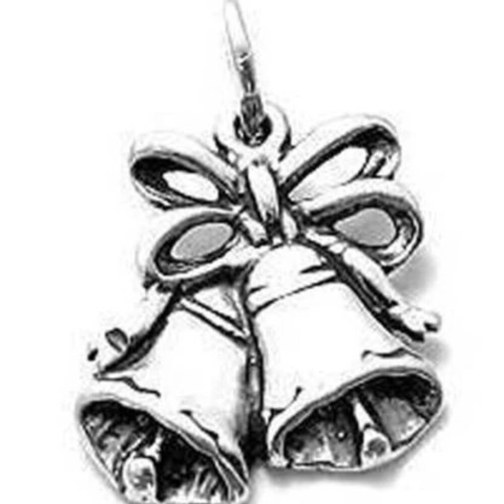 PRECIOUS WEDDING BELLS WITH RIBBON CHARM IN STERLING SILVER